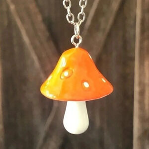 Orange & White Big Psychedelic Cartoon Mushroom Necklace